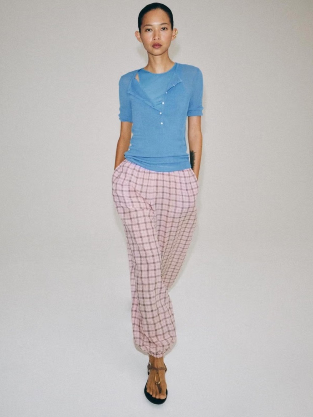 Zara ZW Collection Pink Plaid Pants
